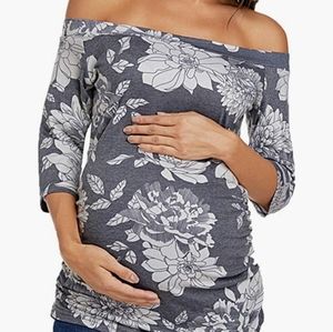 Small, Maternity- Off Shoulder 3/4 Sleeve Floral Top